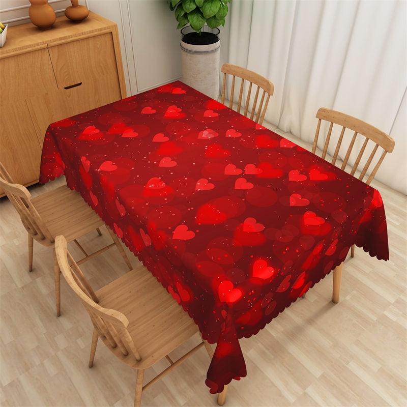 Lofaris Bright Red Color Repeat Heart Rectangle Tablecloth