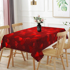 Lofaris Bright Red Color Repeat Heart Rectangle Tablecloth