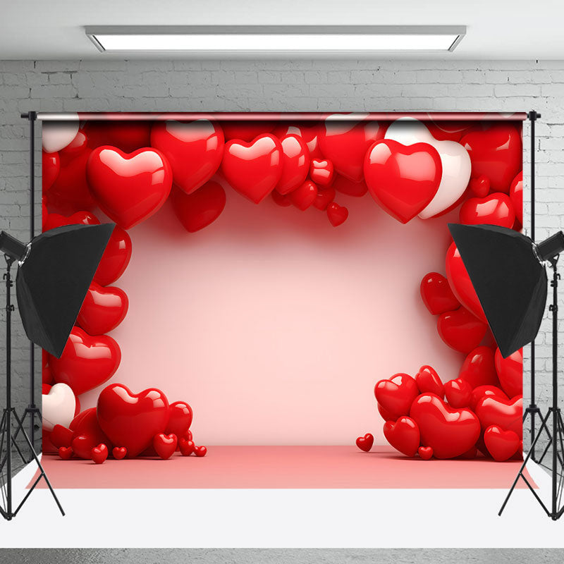 Lofaris Bright Red Heart White Wall Valentines Day Backdrop