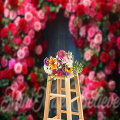 Lofaris Bright Red Pink Roses Bronze Door Spring Backdrop