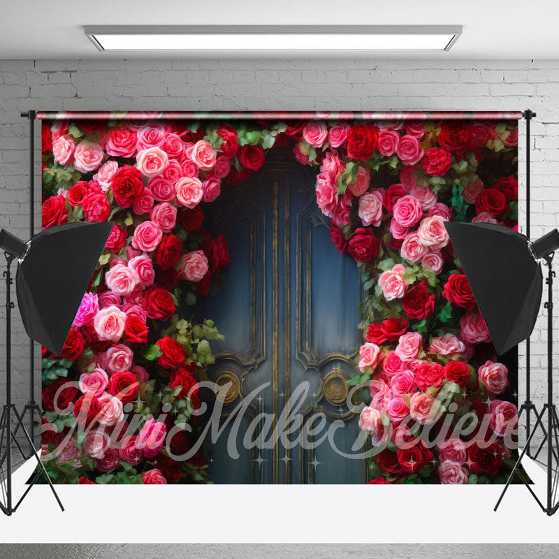 Lofaris Bright Red Pink Roses Bronze Door Spring Backdrop