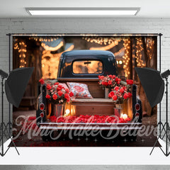 Lofaris Bright Red Roses Truck Light Bokeh Floral Backdrop