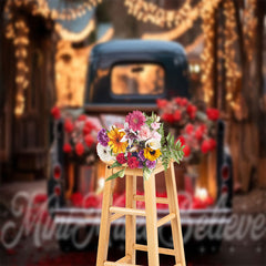 Lofaris Bright Red Roses Truck Light Bokeh Floral Backdrop