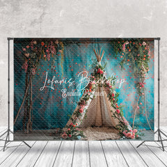 Lofaris Bright Teal Wall Floral Boho Tent Wedding Backdrop