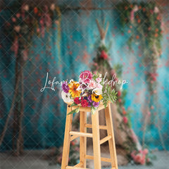 Lofaris Bright Teal Wall Floral Boho Tent Wedding Backdrop