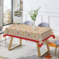 Lofaris Bright Warm Red Floral Plaid Rectangle Tablecloth