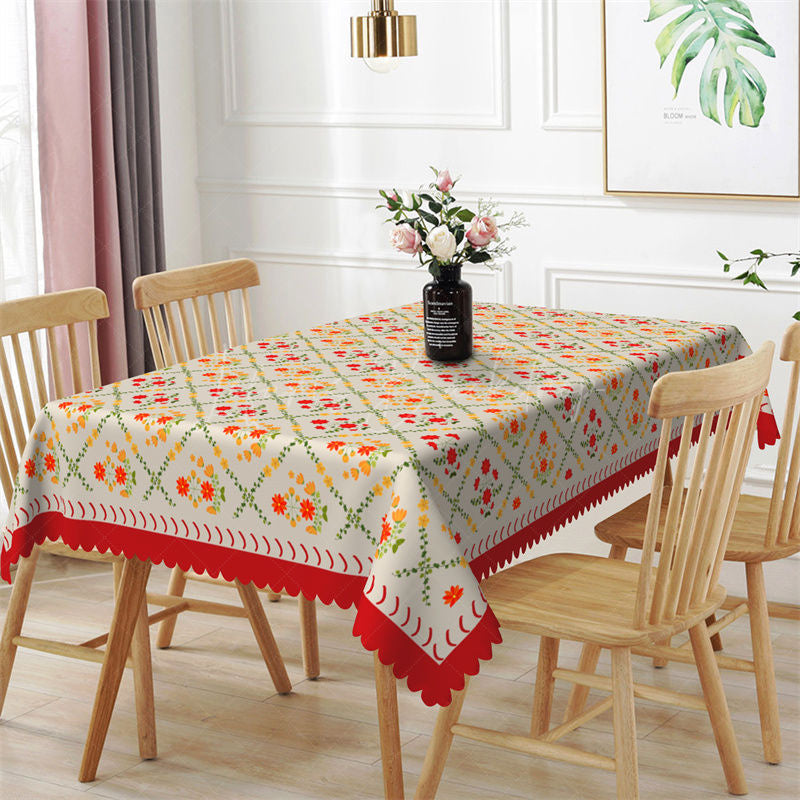 Lofaris Bright Warm Red Floral Plaid Rectangle Tablecloth