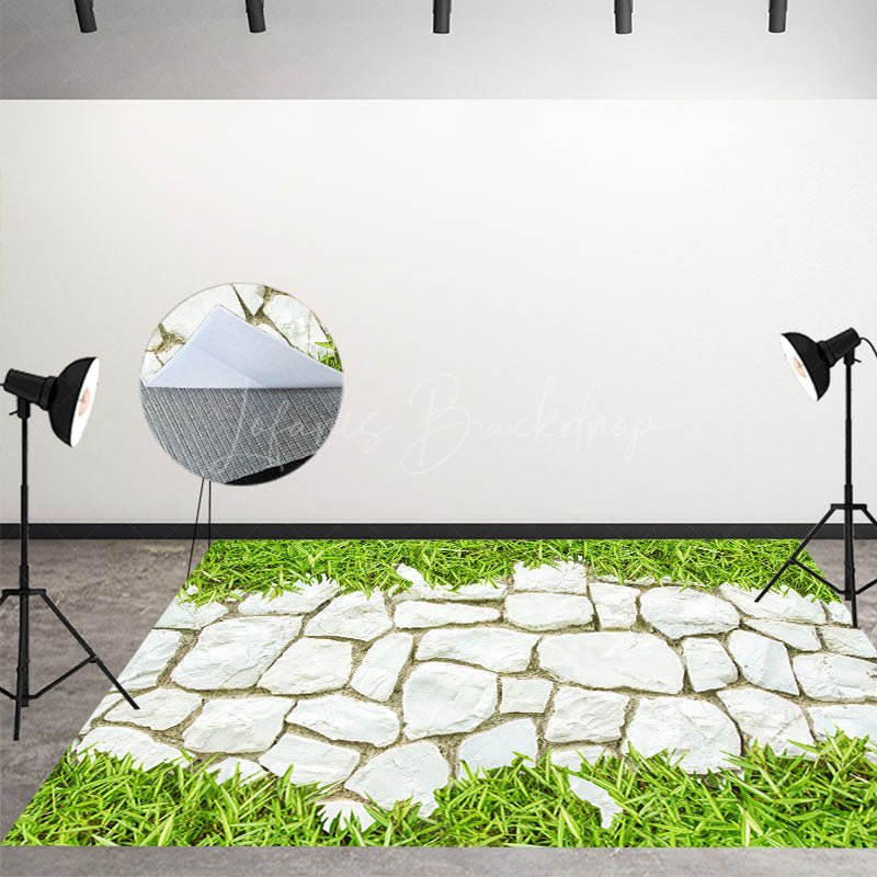 Lofaris Bright White Stone Wall Green Plant Spring Floor Mat