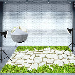 Lofaris Bright White Stone Wall Green Plant Spring Floor Mat