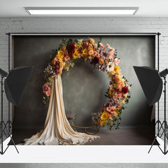 Lofaris Bright Wreath Grey Wall Floral Backdrop For Photo