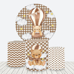 Lofaris Brown Air Balloon Bear Baby Shower Round Backdrop Kit