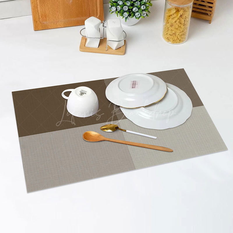 Lofaris Brown And Grey Rectangles Simple Set Of 4 Placemats