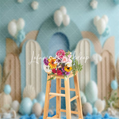 Lofaris Brown Blue Balloons Beach Summer Cake Smash Backdrop