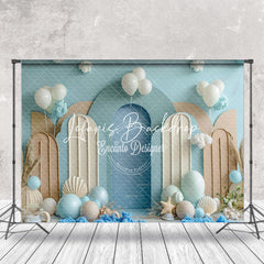 Lofaris Brown Blue Balloons Beach Summer Cake Smash Backdrop