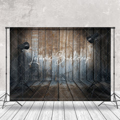 Lofaris Brown Blue Retro Wood Grain Photography Backdrop