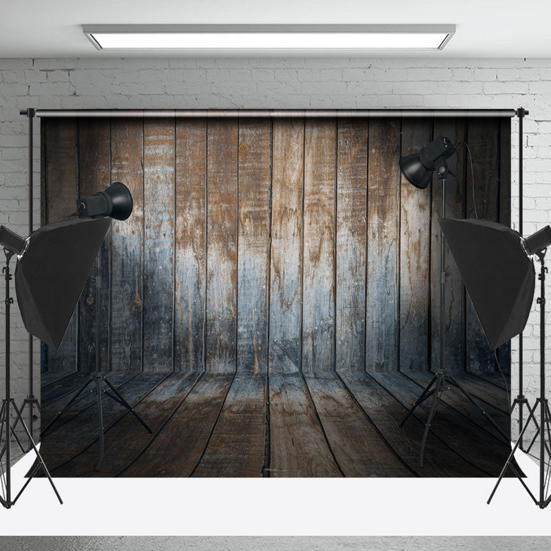 Lofaris Brown Blue Retro Wood Grain Photography Backdrop