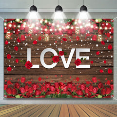 Lofaris Brown Board Red Roses Light Valentines Day Backdrop