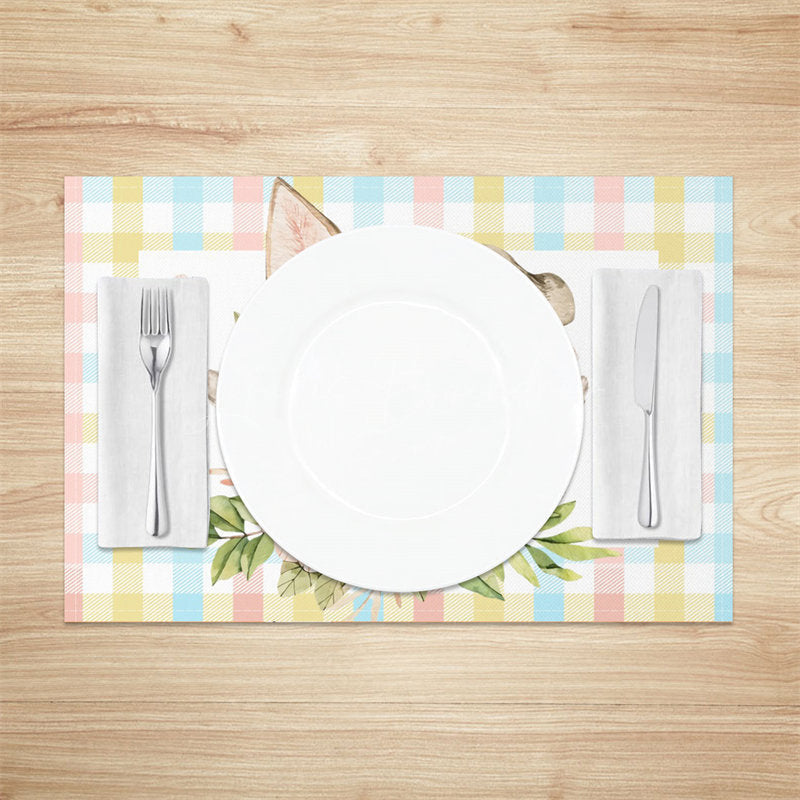 Lofaris Brown Bunny Ear Pink Floral Plaid Set Of 4 Placemats