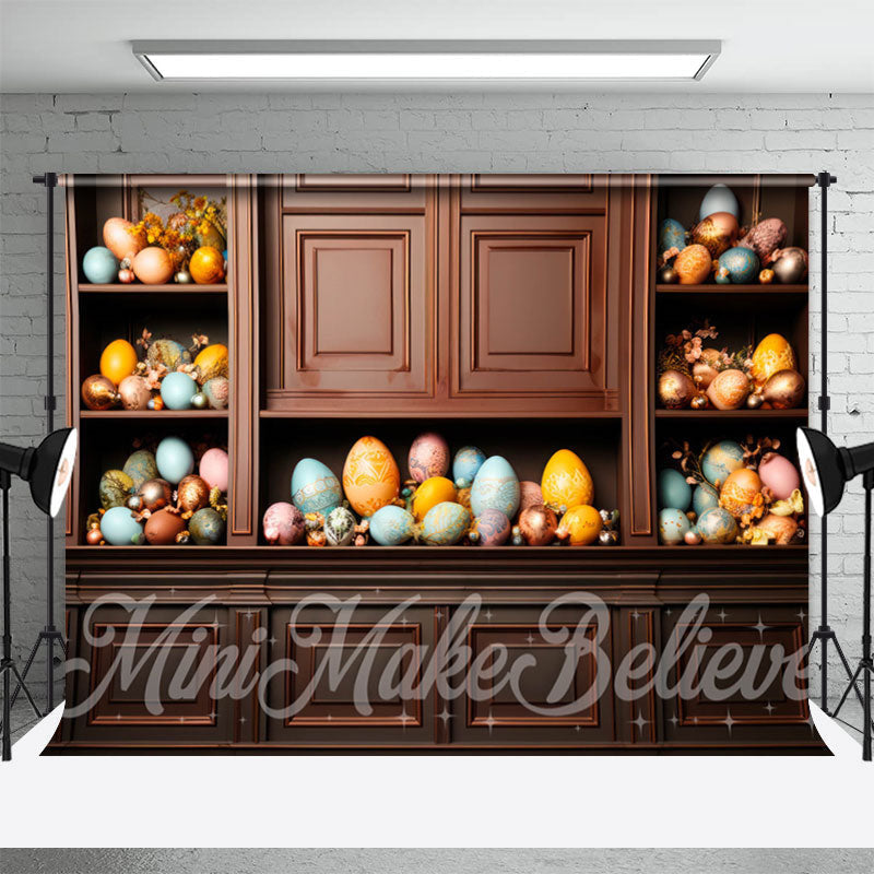 Lofaris Brown Cabinet Colorful Pascal Eggs Easter Backdrop