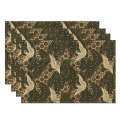 Lofaris Brown Cranes Hexagon Repeat Retro Set Of 4 Placemats