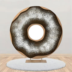 Lofaris Brown Cream Powdered Sugar Doughnut Circle Backdrop