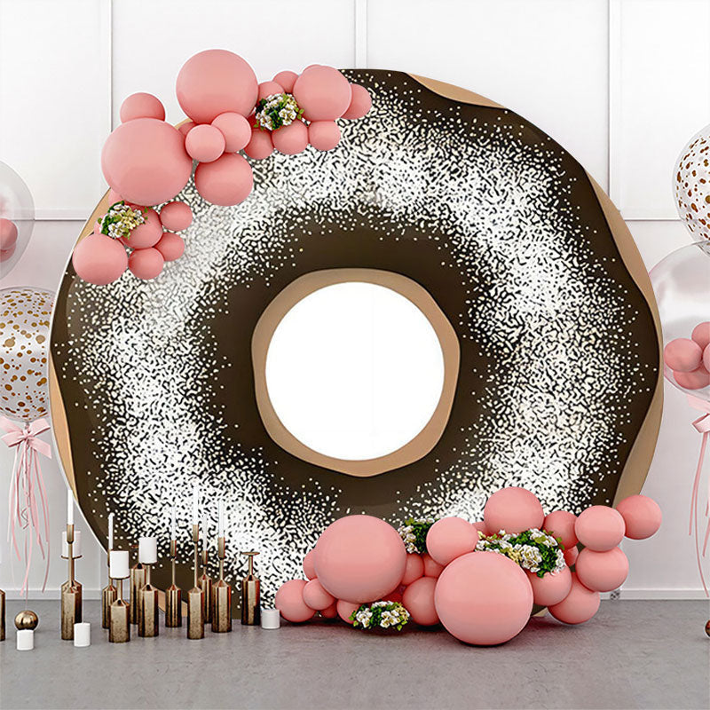 Lofaris Brown Cream Powdered Sugar Doughnut Circle Backdrop