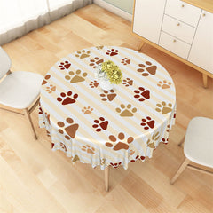 Lofaris Brown Cute Amimal Paw Yellow Stripe Round Tablecloth