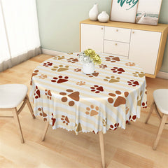 Lofaris Brown Cute Amimal Paw Yellow Stripe Round Tablecloth