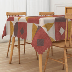 Lofaris Brown Dark Red Geometric Rectangle Tablecloth