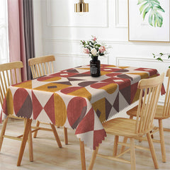 Lofaris Brown Dark Red Geometric Rectangle Tablecloth