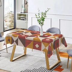 Lofaris Brown Dark Red Geometric Rectangle Tablecloth