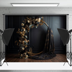 Lofaris Brown Floral Black Wall Backdrop For Photo Studio