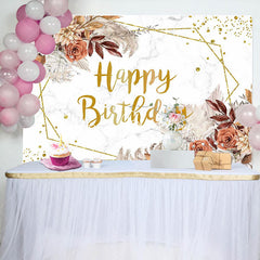 Lofaris Brown Floral Boho Marble Texture Birthday Backdrop