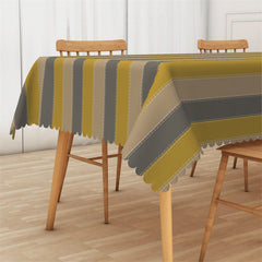 Lofaris Brown Gary And Yellow Vertical Stripes Tablecloth