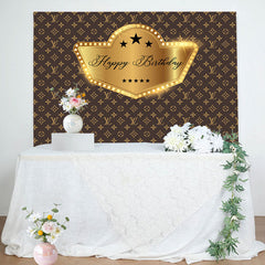 Lofaris Brown Golden Repeat Brand Logo Birthday Backdrop