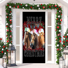 Lofaris Brown Horse Black Simple Merry Christmas Door Cover