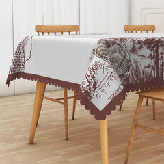 Lofaris Brown Line Drawing White Chic Rectangle Tablecloth