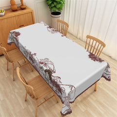 Lofaris Brown Line Drawing White Chic Rectangle Tablecloth