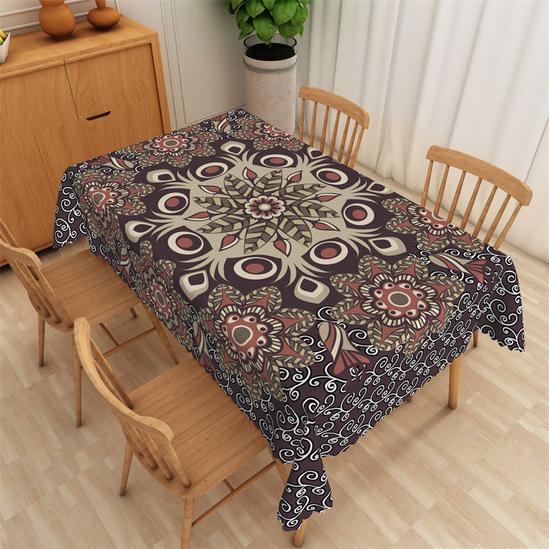 Lofaris Brown Mandala Floral Pattern Tablecloth For Dining