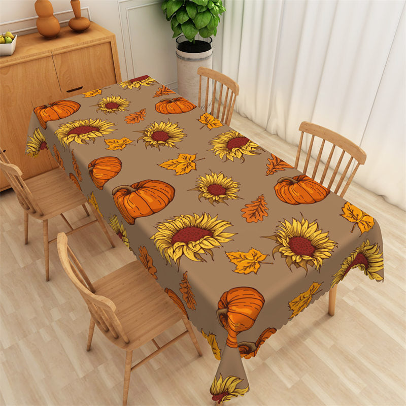 Lofaris Brown Orange Pumpkin And Yellow Sunflower Tablecloth