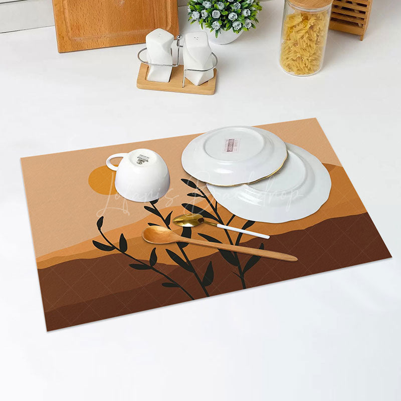 Lofaris Brown Orange Sun Leaves Modern Set Of 4 Placemats