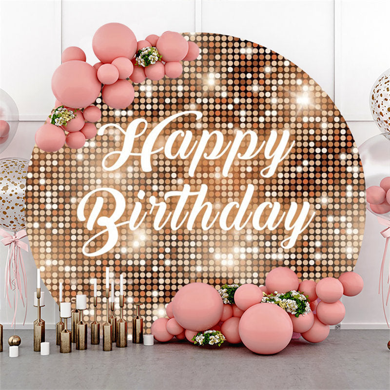 Lofaris Brown Sparkling Sequin Round Happy Birthday Backdrop