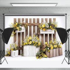 Lofaris Brown Stripes Yellow Floral Cake Smash Backdrop