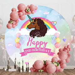 Lofaris Brown Unicorn Rainbow Round 2nd Birthday Backdrop