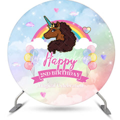 Lofaris Brown Unicorn Rainbow Round 2nd Birthday Backdrop