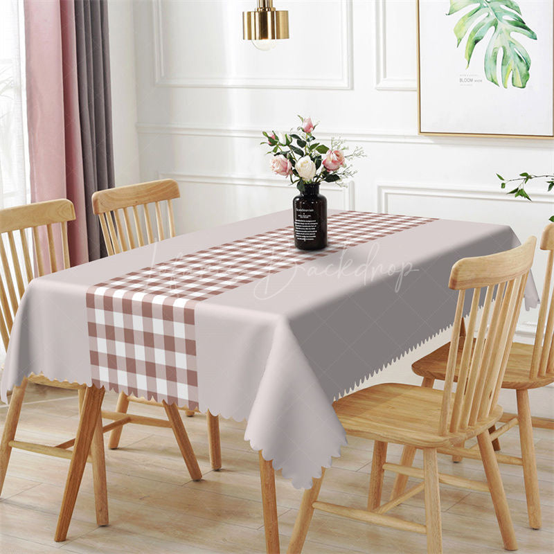 Lofaris Brown White Grey Plaid Dining Rectangle Tablecloth