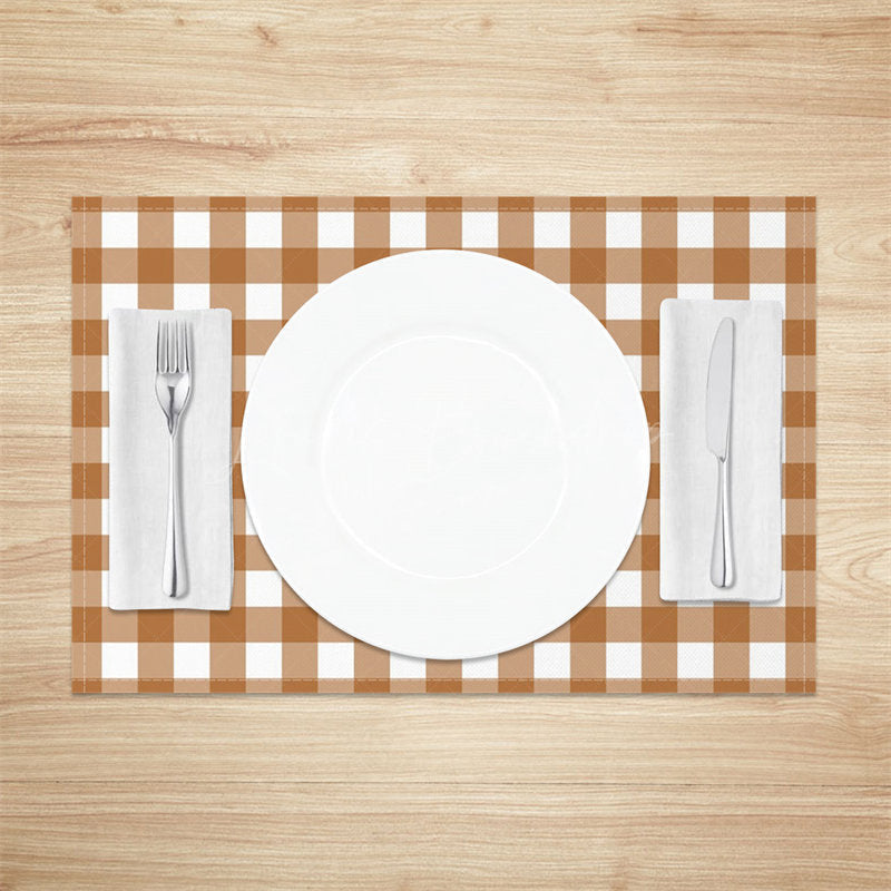 Lofaris Brown White Plaid Prints Modern Set Of 4 Placemats