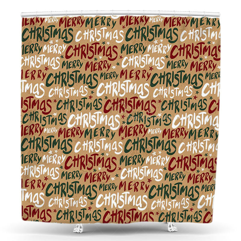 Lofaris Brown White Red Green Merry Christmas Shower Curtain