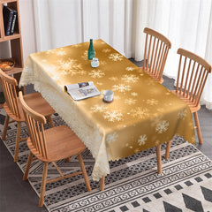 Lofaris Brown White Snowflake Christmas Party Tablecloth