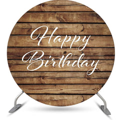 Lofaris Brown White Wooden Circle Happy Birthday Backdrop